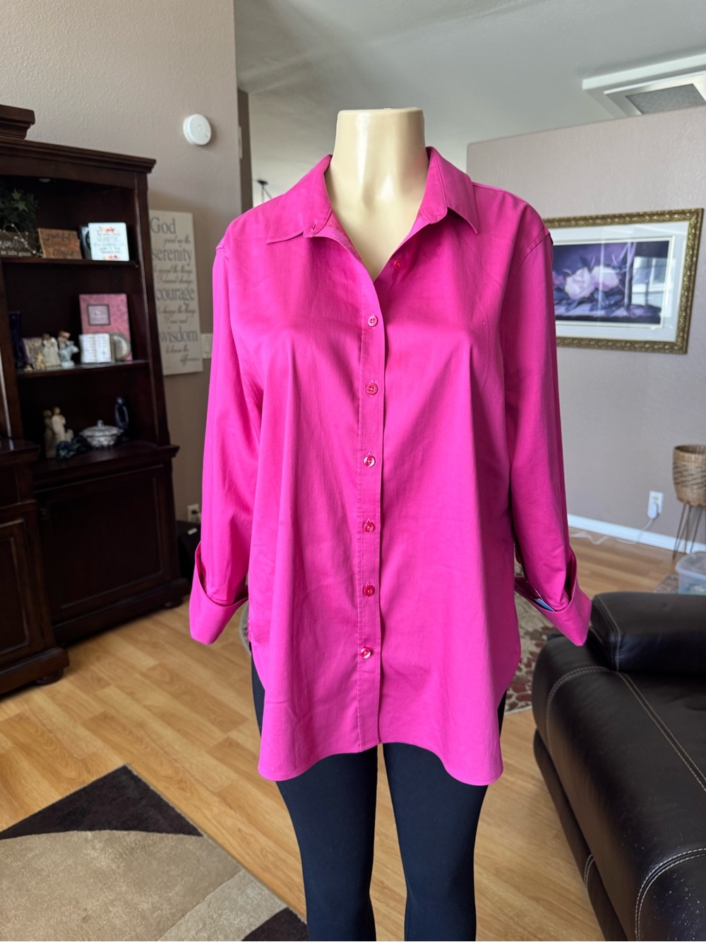 Chico's pink button down 3/4 sleeves shirt-size XL